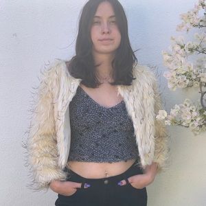 White Cropped Faux Fur Jacket 🐾